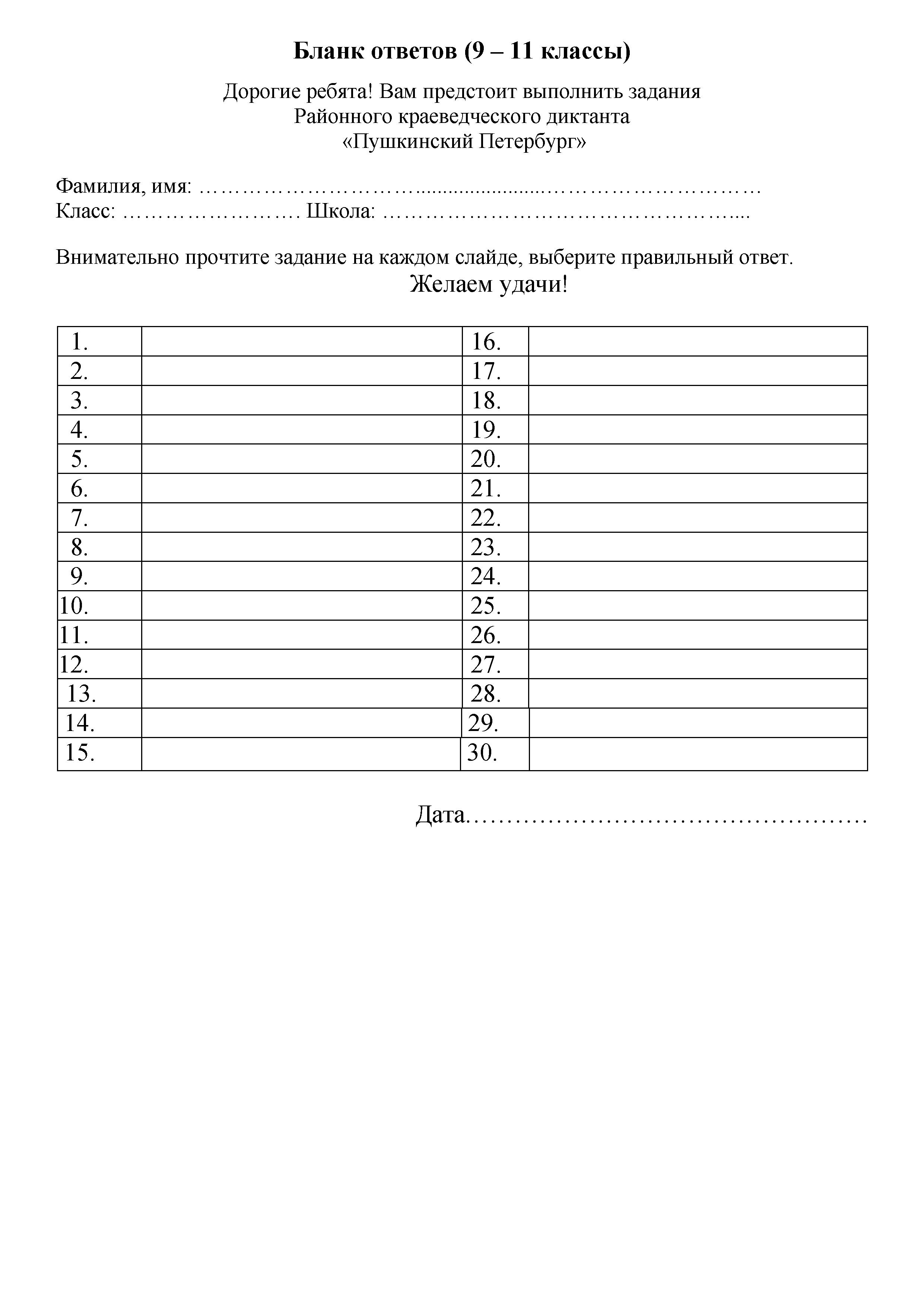 Обложка Бланк ответов 9-11 классы. 2024